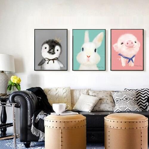 Unframed Lovely Sheep Pig Bear Duck Rabbit Animals Canvas Art Print Painting Poster To The Wall For Bedroom Home Decor