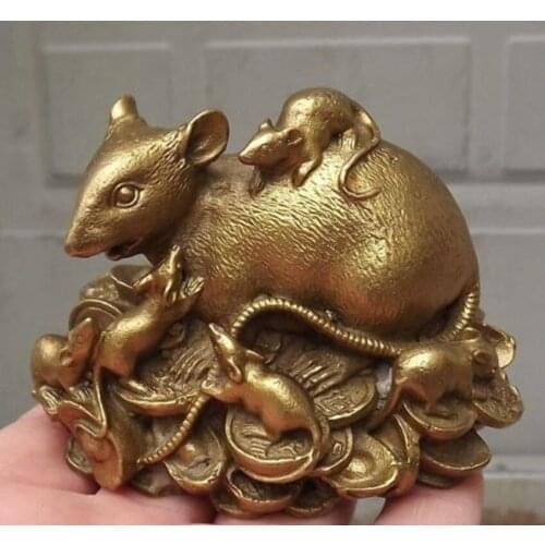 Chinese copper brass Statue Figurine Rat fengshui Mouse Statue-home decoration metal handicraft