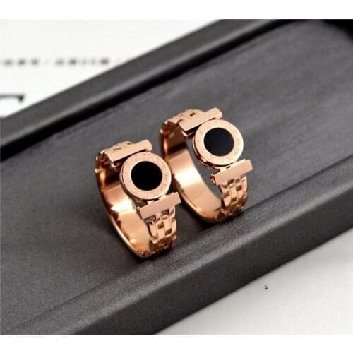YUN RUO Rose Gold Color Black Roman Numerals Ring for Woman Man Couple Jewelry 316 L Stainless Steel Ring Top Quality Never Fade