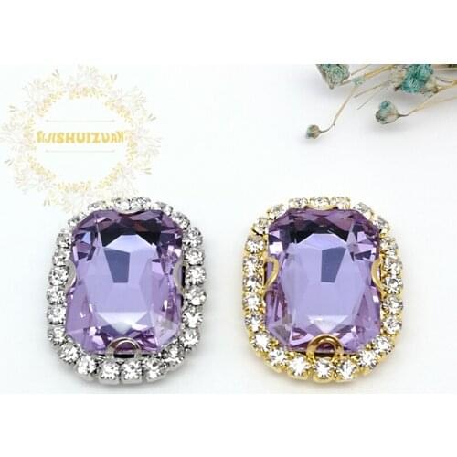 Crystal violet Rectangle Glass Crystal sew on rhinestones with Crystal buckle Diy wedding dress Mobile Accessories Free shipping