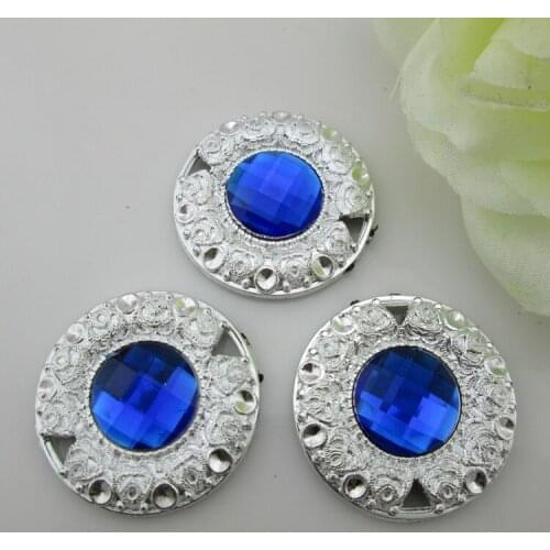 PB83 30mm)20pcs Round Blue Acrylic Plastic Button Flatback Rhinestone Embellishment