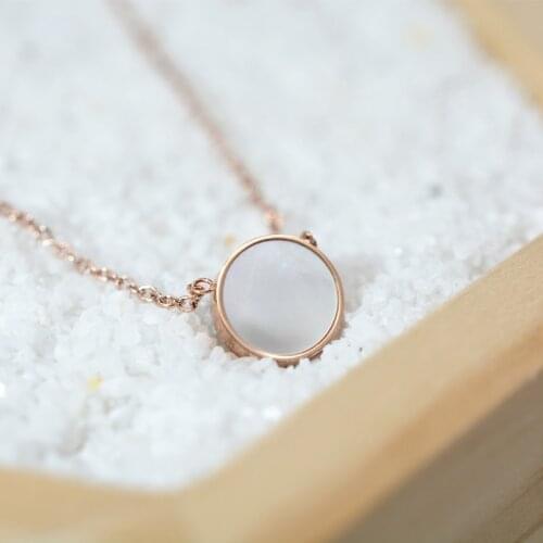 Martick 316L Stainless Steel Round Shape Shell Pendant Necklace Link Chain Necklace Fashion Jewelry Top Quality For Girl P137