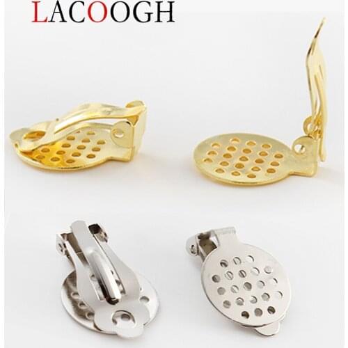 100pcs/lot Copper Ear Clips Rhodium/Gold Color Clip On Earring with 15mm Perforated Pad for DIY Earring Base Tray Findings