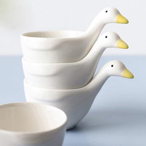 Cute Ceramic Duck Bowl Handmade Saucebowl Small Pottery Spice Bowl Trinket Dish Home Storage Animal Seasoning Keeper Salt Holder