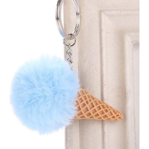 Cute Ice cream With Pom Pom Plush Toy With Keychain Ice cream Key Pendant Soft Stuffed Animal Toys Kids Girls Bag Hang Pendant