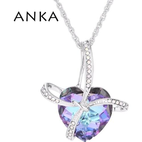 ANKA Fashionable Heart Crystal Necklace Bow Design Unique Pendant Necklace Crystals from Austria #137304