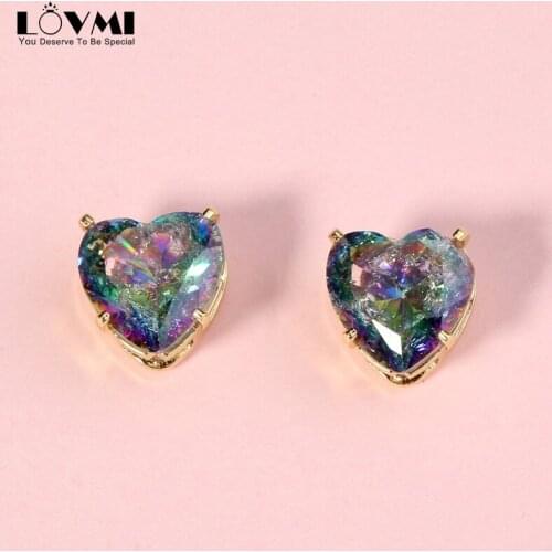 Lovmi Fashion Heart Stud Earrings For Teens Girls with AAA Colorful Zircon Gemstone Small Sliver Earrings For Lover Friends Gift