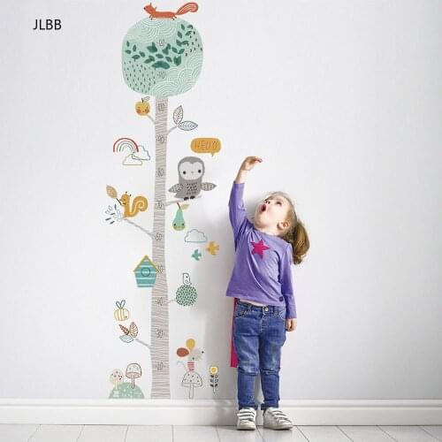 Cartoon animals tree Height Measure Wall Stickers Home Decor nursery decoration kids rooms decals living room background sticker