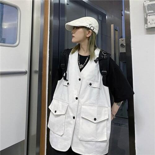 #1502 White Navy Safari Style Sleeveless Men Vest Hip Hop Military Vest Hip Hop Casual Loose Streetwear Vest Men Clothes