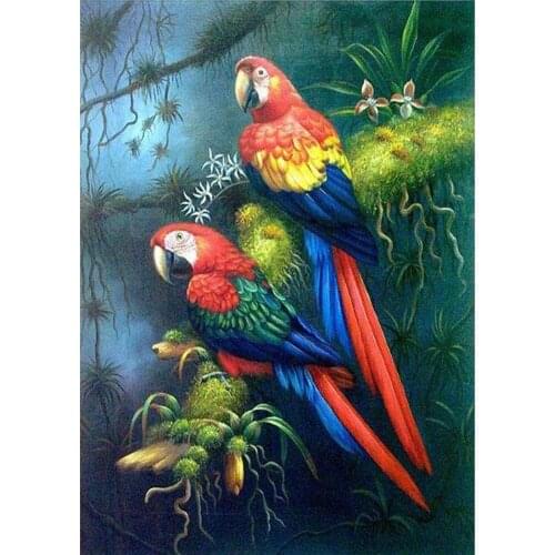 Full Drill 5D Square Diamond Painting by Number Kit, Colorful Parrot Crystal Rhinestone Embroidery Cross Stitch Arts Craft