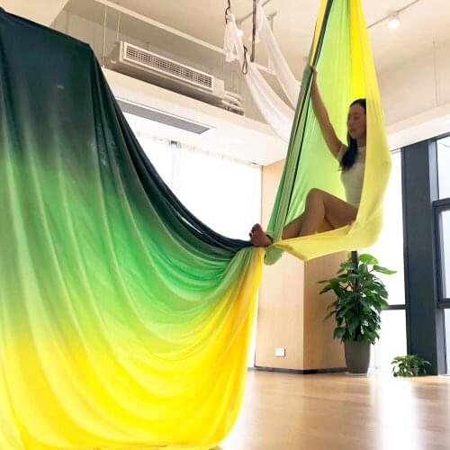 PRIOR FITNESSHigh Quality Gradational Colors 14Meters Flying aerial silk set Trapeze Sling Kit Extension Nylon Yoga Swing