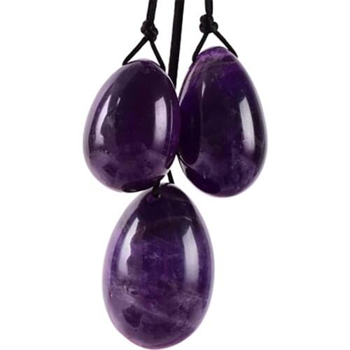 Drilled Natural Amethyst Jade Yoni Egg Set Kegel Jade Eggs Tightening Vaginal Body Yoni Massage Kegel Muscle Exerciser With Box