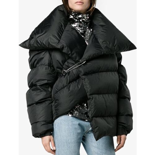 Irregular niche nutral fluffy duck down jacket female winter new fashion big lapel thicker warm personalitcoat wq2511