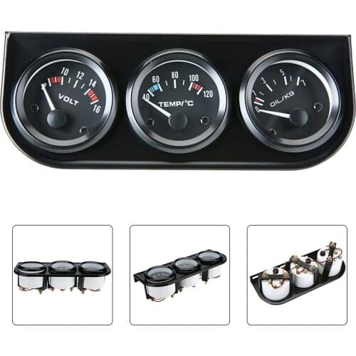 Newest 52mm Cars Triple Meter 3 in 1 Car Voltmeter Oil Temperature Oil Pressure Gauge DC 12V Black Cars Interior Accessories