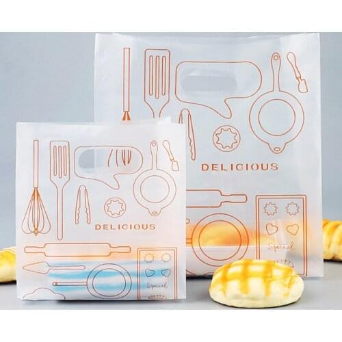 Disposable Plastic Bag Hand Bag Packing Bag Bread Carry Bag Packing Handbags Baking Package Tool Thicken Takeout Food Bag 100pcs