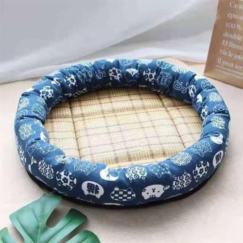 Summer Cooling Dog Bed Bamboo pet sofa puppy mattress bulldog Medium dog accessories waterproof Round Mat House