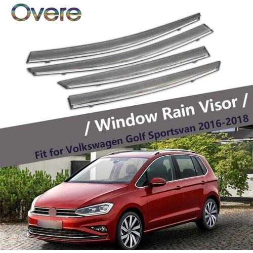 Overe 4Pcs/1Set Smoke Window Rain Visor For VW Golf Sportsvan/SV 2016 2017 2018 Styling Awnings Shelters Guard Accessories
