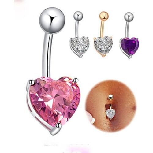Punk Surgical Steel Belly Button Ring Navel Clear CZ Heart Crystal Navel Earrings Belly Piercing Ombligo Body Jewelry Nombril