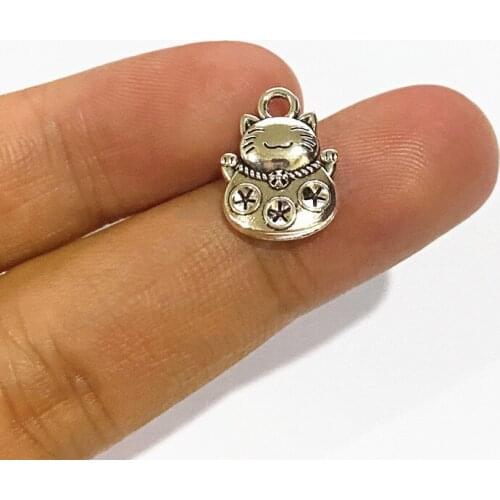 10pcs 15x11mm Antique Silver Color Lucky Cat Charms Pendant For Jewelry Making Fit DIY Bracelet Accessories Findings