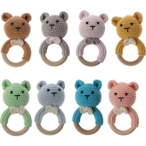 Nursing Baby Teether Natural Wooden Teething Ring Hand Weave Organic Rattle Toys 63HE