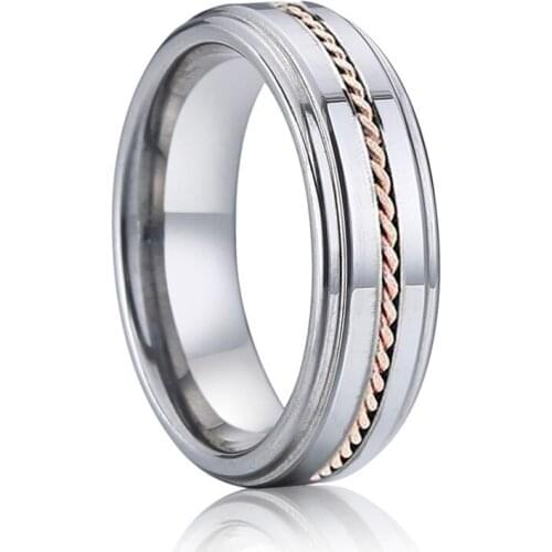 Luxury Alliances true rose gold inlaid fashion Titanium jewelry anniversary couple Wedding band tungsten Rings for women