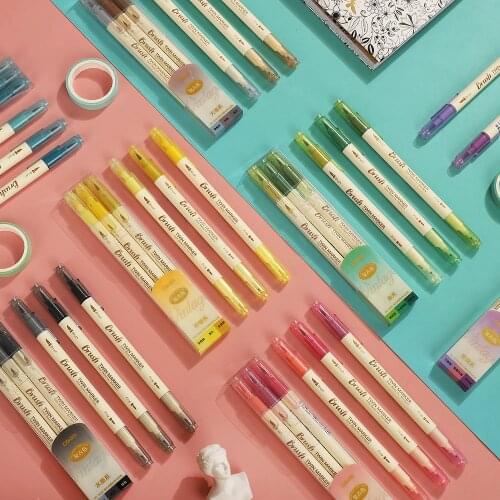 JIANWU 3pcs/set Retro Double Headed Brush Pen Creative Art Marker Pen for Drawing Painting Watercolor School Supplies Stationery