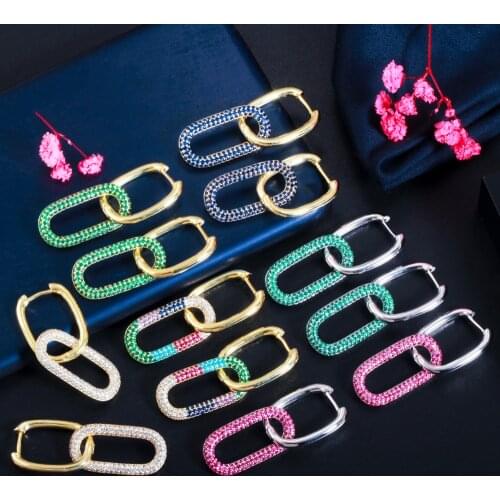 CWWZircons Gorgeous Cubic Zirconia Dangle Rectangle Gold Silver Color Hoop Earrings for Women New Fashion Jewelry Gift CZ834