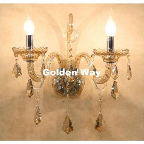 Modern Champagne Color Crystal Design Wall Lamp K9 Crystal Wall Lamps Bedroom Headboard Bedside Lamp Wall Sconce Light Fixture