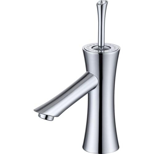 Modern Chrome solid brass Bathroom Sink round Faucet mixer tap deck mounted Crystal handle Single hole hot and cold tap