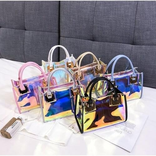 Korean style shoulder crossbody bags transparent laser jelly bag waterproof women fashion handbags