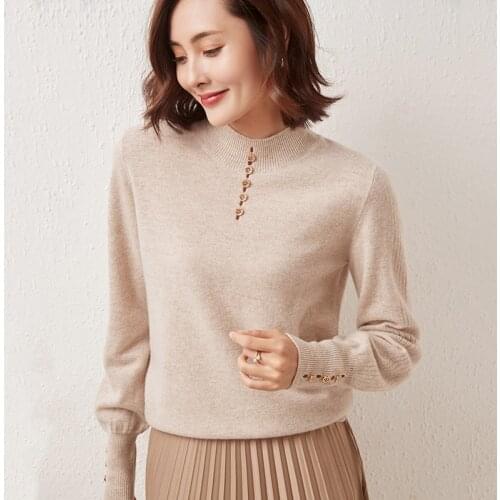Hot sale fashion high-end cashmere wool sweater O-neck ladies long-sleeved knitted pullover 21 FRSEUCAG winter Short S-XXL size