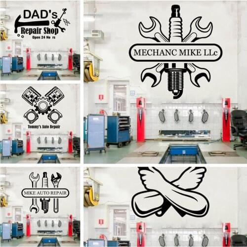 Auto Repair shop Custom Name Wall Stickers For Repair Room Sticker Decor Wallpaper Vinyl Wall Decal