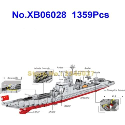 Xb06028 1359pcs Military Navy Missile Destroyer Battleship Warship Building Blocks Toy