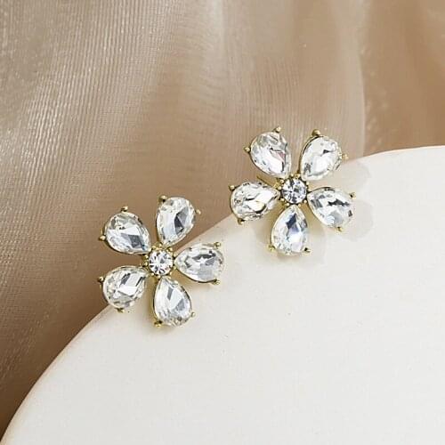 Simple Style Colorful Crystal Flower Earrings For Women Girls Fashion Mini Plant Shaped Stud Ear Jewelry Party Gifts