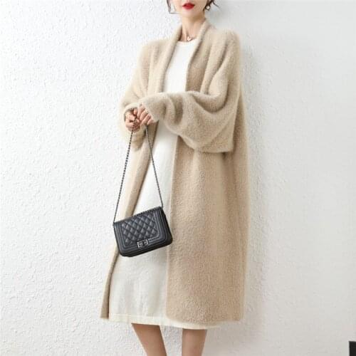 Korean New Fashion Long Imitation Mink Wool Sweater Women Coat Autumn Winter Long Sleeve Knitted Cardigan Female Clothes G1424