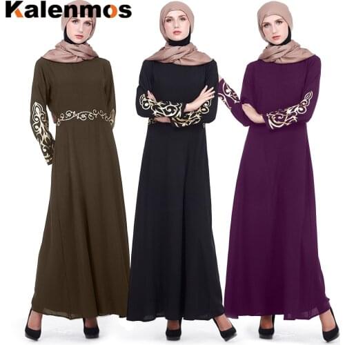 Kalenmos 2020 Bronzing Long Dress Women Abaya Muslim Arab Dresses Evening Turkey Dubai Hijab Robe Moroccan Kaftan Arabic Clothes
