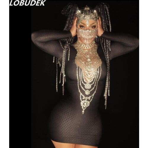 Women Rhinestones Silver Fringe Backless Spandex Stretch Short Dress Birthday Celebrate Evening Party Stage Outfit Stage Costume