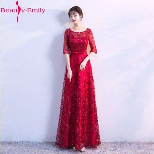 2020 Evening Dress Long Elegant O Neck Half Sleeve A Line Formal Dress Navy Blue Sequined Party Dress With Appliques