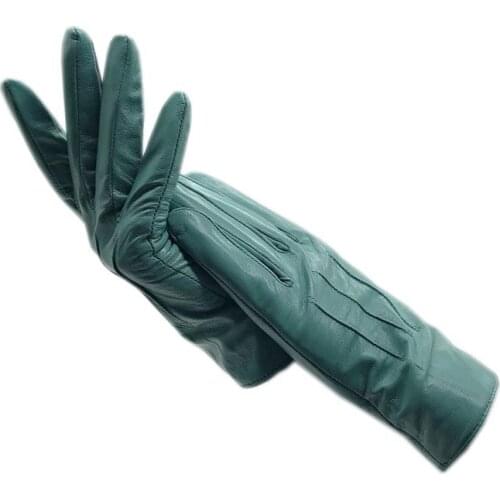 Winter ladies fashion wrist sheepskin gloves blue new warm leather banquet driving dress work motorcycle super soft lining 2021