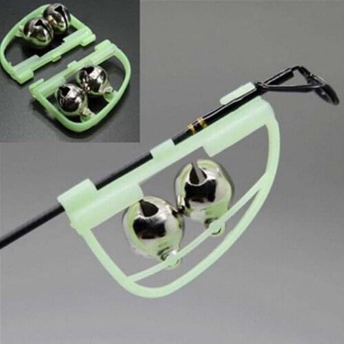 2Pcs Rod Tip Clamp Fishing Pole Fish Bite Lure Alarm Alert Twin Bell Ring Clip Fishing Bell for Outdoor Night Glow Lure Alarm
