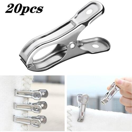 20pcs Practical Stainless Steel Clothes Pegs Socks Clips Food Medium-sized Clothes Underwear Pins Clamps Small Metal Clip