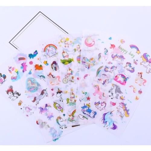 6pcs/pack Happy Rainbow Unicorn Stickers Decorative Stationery Craft Stickers Scrapbooking DIY Stick Label japanese PVC stickers