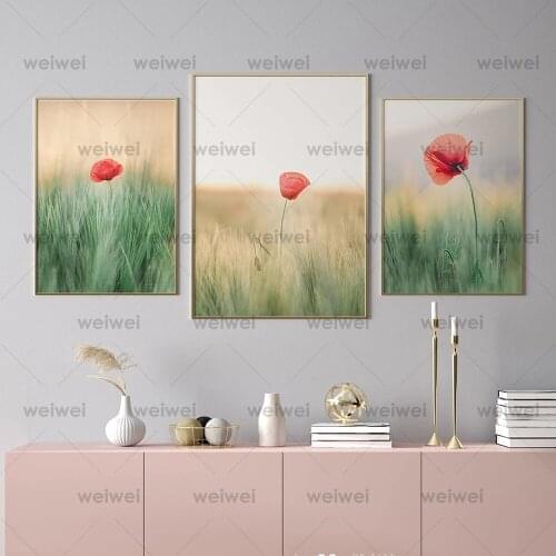 Print Abstract Wild Red Flower Poppies Landscape Oil Painting On Canvas Modern Pastoral Poster Art Wall Picture for Living Room