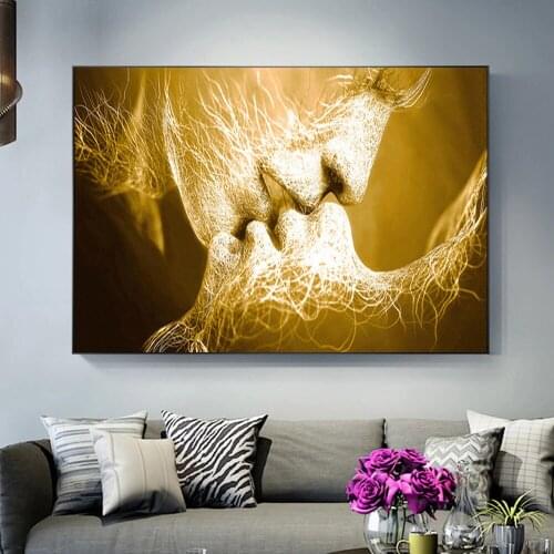 Abstract love kiss canvas painting art oil painting poster and wall printing picture suitable for family bedroom living room dec