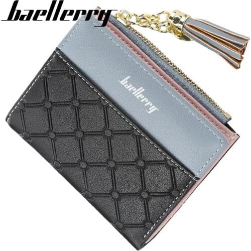 Baellerry Fashion Women Wallet Patchwork Tassel Short Wallet PU Leather Hasp Porta Handbag Note Compartment Card Holder Wallet