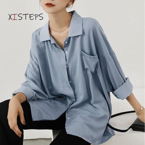 Fashion Women Oversized Blouses Loose Shirts Pockets Batwing Sleeve Ladies High Street Tops Blusas Elegant Womens Clothes 2021
