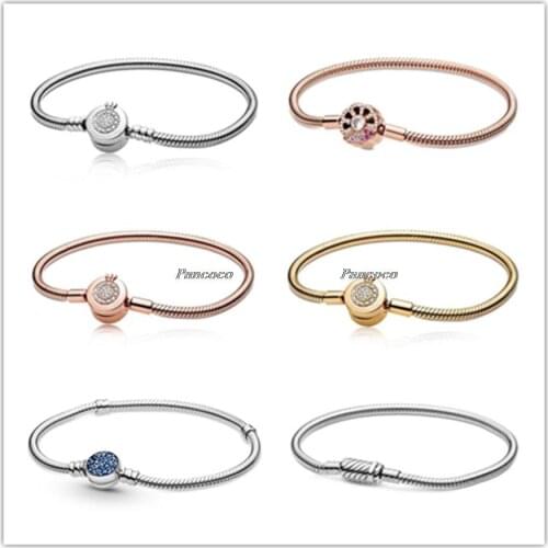 Authentic 925 Sterling Silver Bracelet Moments Sparkling Blue Disc With Crystal Bangle Fit Bead Charm Diy Pandora Jewelry