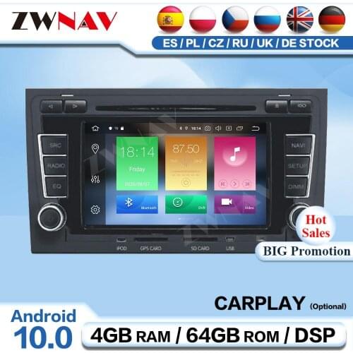 Carplay 2 Din Android 10.0 Multimedia For AUDI A4 2002 2003 2004 2005 2006 2007 Radio Receiver Audio Stereo Player GPS Head Unit