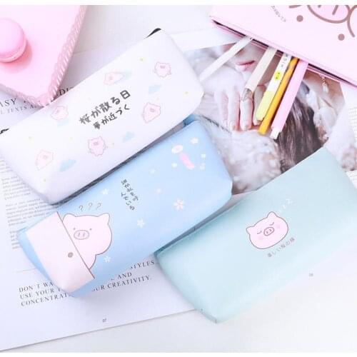 Cartoon Pig Pencil Case For Girls Cute PU Pencil Bag Stationery Pen Pouch Escolar School Office Supplies Pen purse bag Box Gift