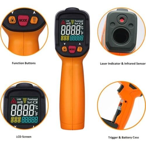 PEAKMETER PM6530C LCD Laser Digital Infrared Thermometer Temperature gun meter -50~800 with K type Ambient UV Light bathtub